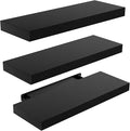 STOREMIC Floating Shelves, Black Shelves Set of 3, Easy to Install Decorative Shelves for Wall with Length 40cm, Sturdy Black Floating Shelves for Bedroom, Office, Living Room, etc