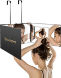 JUSRON 3 Way Mirror with Lights, 360° for Self Hair Cut, Adjustable Height & Rechargeable Barber Trifold Mirrors&LED Makeup Mirror, DIY Haircut Tool is Good Gift for Men/Women(With LED)