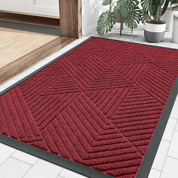 smiry Door Mat, Heavy Duty Door Matts Indoor Outdoor, Dirt Trapper Easy Clean Doormat, Non Slip Floor Mat for Front Door, Entrance, 60 x 90 cm, Burgundy