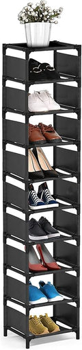 Narrow Shoe Rack, 10 Tier for Closet Entryway Tall Slim Vertical Shoe Rack for Small Spaces Shinky Shoe Organizer Space Saving Corner Shelf Shoe Tower