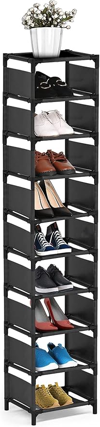 Narrow Shoe Rack, 10 Tier for Closet Entryway Tall Slim Vertical Shoe Rack for Small Spaces Shinky Shoe Organizer Space Saving Corner Shelf Shoe Tower