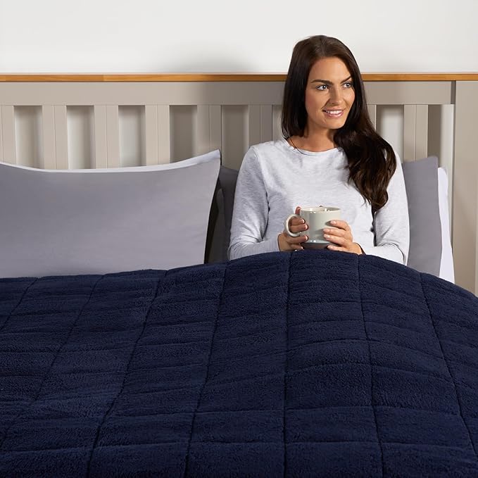 Brentfords Weighted Blanket Teddy Fleece, Men Women Weighted Blanket Sleep Therapy Anxiety Stress Relief Super Soft Throw - Navy Blue, 125 x 150cm - 4kg (Disclaimer:Only suitable for age 3+years)
