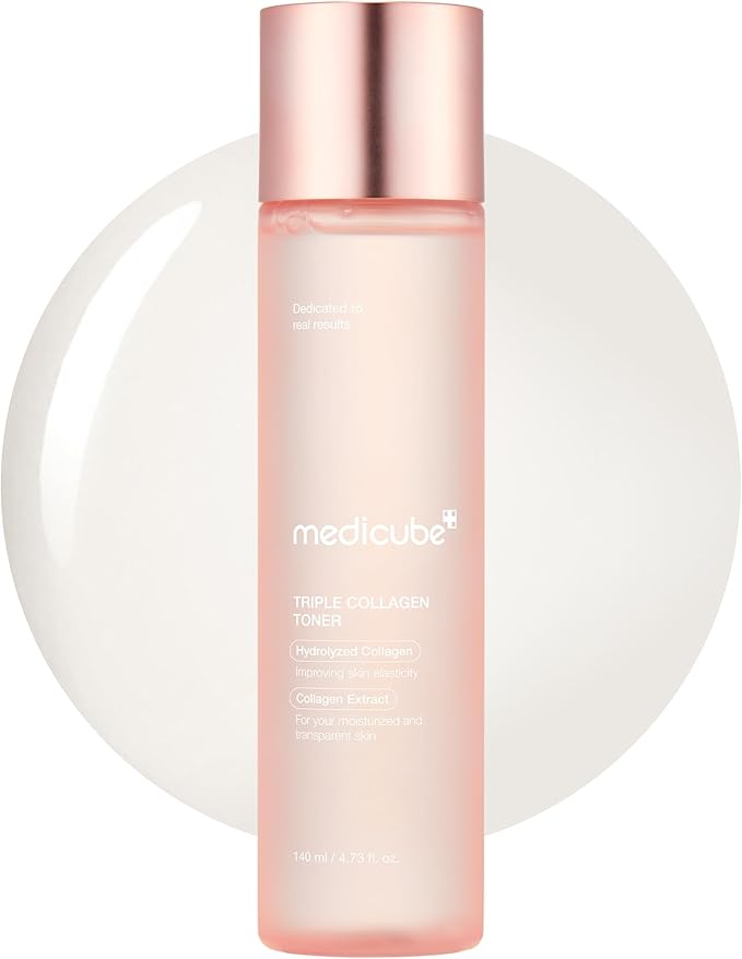 medicube Triple Collagen Toner - Hydrolyzed, Atelo, & Soluble Collagen for Deep Hydration & Plump Skin - Fast-Absorbing Formula for All-Day Suppleness, Korean Skincare (140ml)