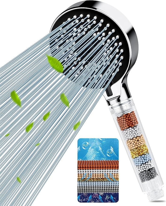 Filter Shower Head, High Pressure Shower Head with 5 Spray Modes, Universal Hard Water Filter Showerhead for Residual Chlorine Removal