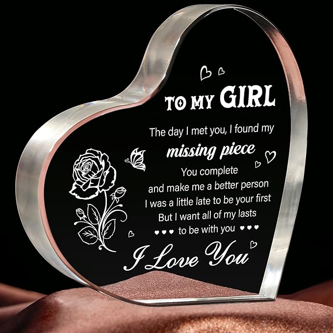 Valentine's Day Gifts for Her, Heart Shaped Acrylic I Love You Plaque Keepsake - Anniversary, Birthday, Christmas, Valentine's Day Gifts for Her Girlfriend Fiancee GF