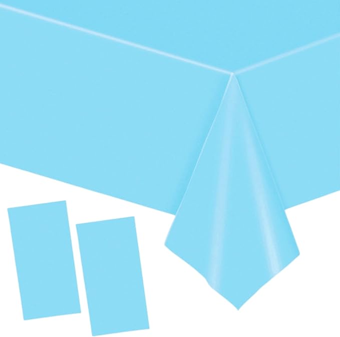 YAAVAAW 137x274cm Baby Blue Plastic Table Cloth Table Cover,2pcs Light Blue Party Table Cloths Table Decoration,Tablecloth Party for Kids Adults Boys Birthday Picnic,Dining,Wedding,Baby Shower,Frozen