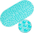 WELTRXE Bath Mats Non Slip Shower Mat, Anti-Mould Anti Slip Bathtub Mat Frosted Pebble PVC Oval Bathroom Mat with Grip Suction Cups & Drain Holes, Machine Washable, Aqua, 69 x 36 cm