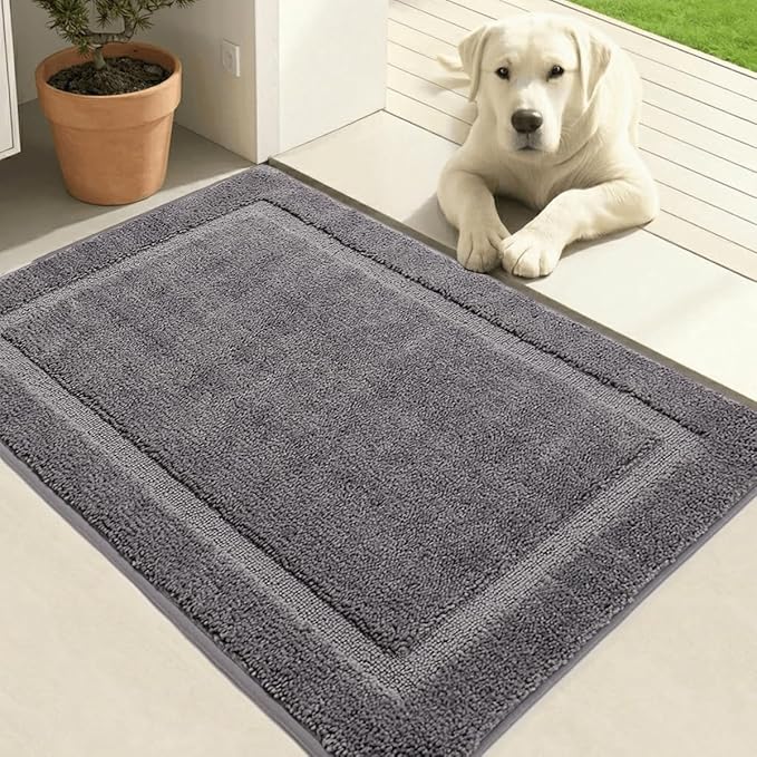 Indoor Door Mat 50 x 80 cm Dirt Trapper, Washable Inside Entry Rug, Doormats for Entryway, Non-Slip, Low-Profile, Super Absorbent Dog Mats for Muddy Paws, Pets, Gray