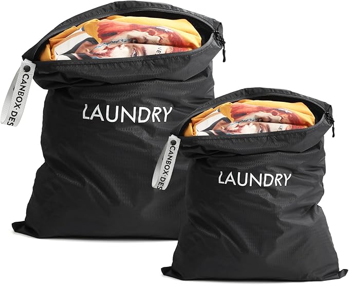 2 Pack Laundry Bags, Travel Laundry Bag Dirty Clothes Organizer, Swimming Yoga Bathing Suit Workout Washable Wet Dry Bag, Black