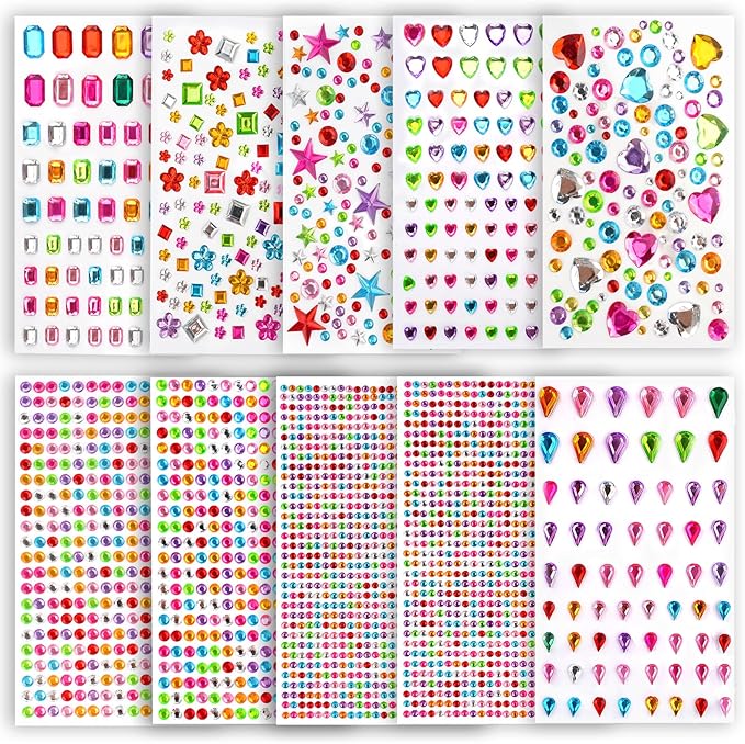 3500pcs Self Adhesive Gem Stickers, Multicoloured Gems for Crafting, Acrylic Glitter Stickers, Sticky Gems for Kids DIY Face Hair Deco