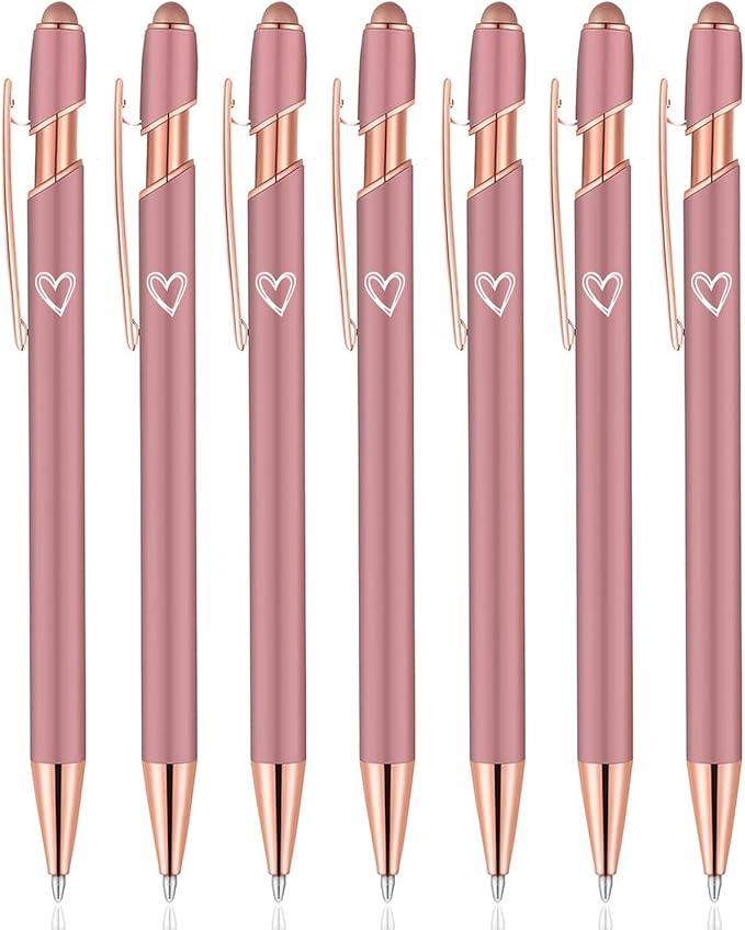 7 Pack 2 in 1 Ballpoint Pen with Stylus Tip, Metal Stylus Pens for Touch Screens,1.0 mm Black Ink Retractable Ballpoint Smooth Writing Pens for work colleagues (Rose Gold)
