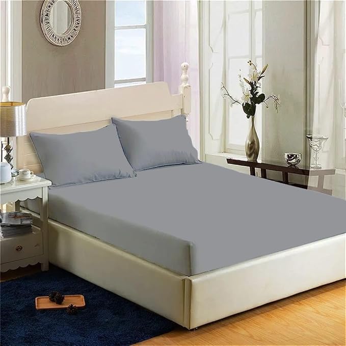 200 Thread Count 100% Egyptian Cotton Fitted Sheet - 16"/40cm Extra Deep Fitted Bed Sheet - Luxury Ultra Soft Bottom Sheet - Deep Pocket Stretches Up to 16" (Grey, King)