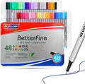 48 Colours Fineliner Pens Set-0.4mm Fine Tip with Free Colouring Card & Drawing Pad, Colour-Matched Caps for DIY Craft & Adult Colouring with Metal Case (48)
