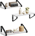 VASAGLE Wall Shelves, Floating Shelves Wall Mounted, Set of 3, 2 Mounting Ways, 30/35/40 cm, for Living Room, Bathroom, Kitchen, Cloud White and Matte Black LWS033B14