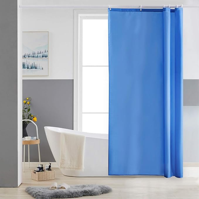 Furlinic Shower Curtain Mould Proof Resistantand Waterproof Washable Polyester Fabric Blue Bath Curtains with Weight Tape 6 Hooks for Wetroom 33x72 Inch.