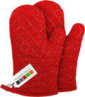 Oven Gloves Heat Resistant Double Sided Non Slip Silicone Oven Mitts for Grilling Cooking Baking Barbecue - Silicone 1 Pair, Red Christmas Oven Gloves