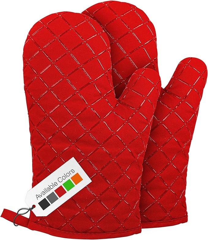 Oven Gloves Heat Resistant Double Sided Non Slip Silicone Oven Mitts for Grilling Cooking Baking Barbecue - Silicone 1 Pair, Red Christmas Oven Gloves