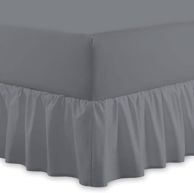 Plain 100% Egyptian CottonFitted Valance Sheet | Easy Care 16" / 40cm Extra Deep Frilled Valance Fitted Bed Sheet - Machine Washable - Single Double King Size (Grey, Double)