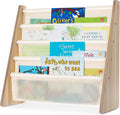 LIVIVO Colorful Kids Bookshelf - 4 Tier Children's Bookcase, Magazine and Book Storage Rack, Wooden Sling Book Organizer, Book Shelf for Kids Room, Bedroom, Nursery, Playroom (Natural)