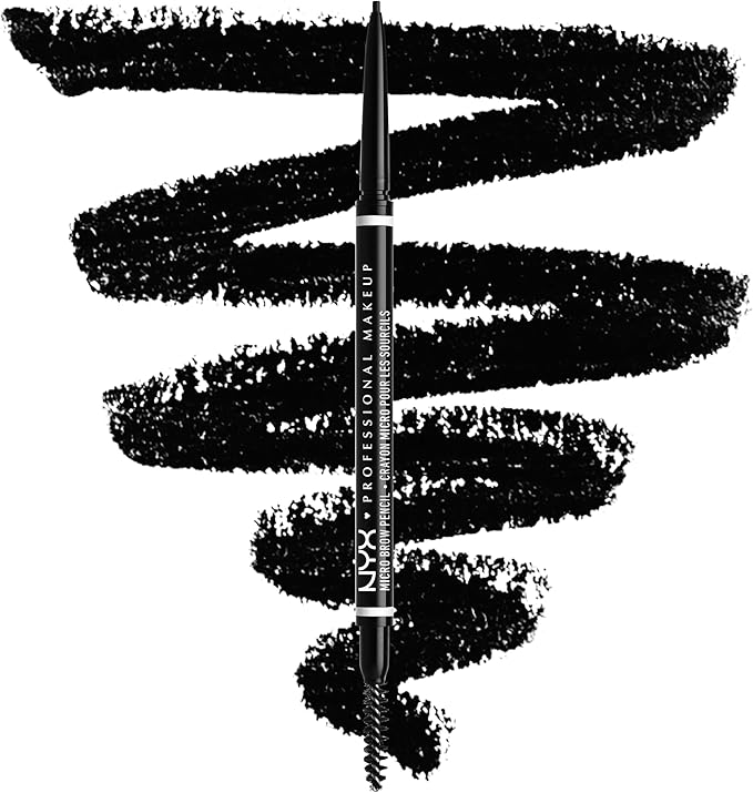 NYX Professional Makeup Micro Brow Pencil, Dual Ended with Mechanical Brow Pencil and Spoolie Brush, Vegan Formula, Shade: Black - 0.003oz/0.09g