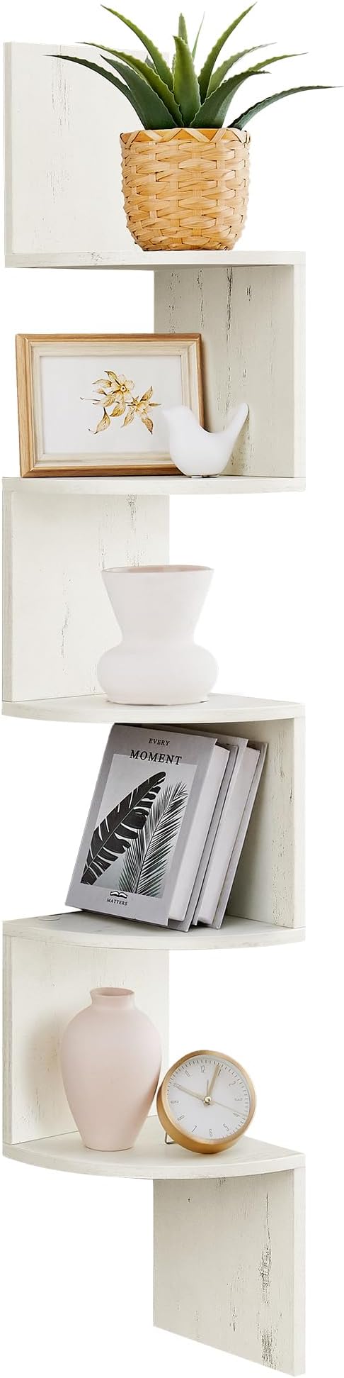 VASAGLE 5-Tier Corner Shelf, Display Floating Shelf in Living Room, Study, Kitchen, Bedroom, for Plants, CDs, Decorations, Modern, Rustic White LBC072W02