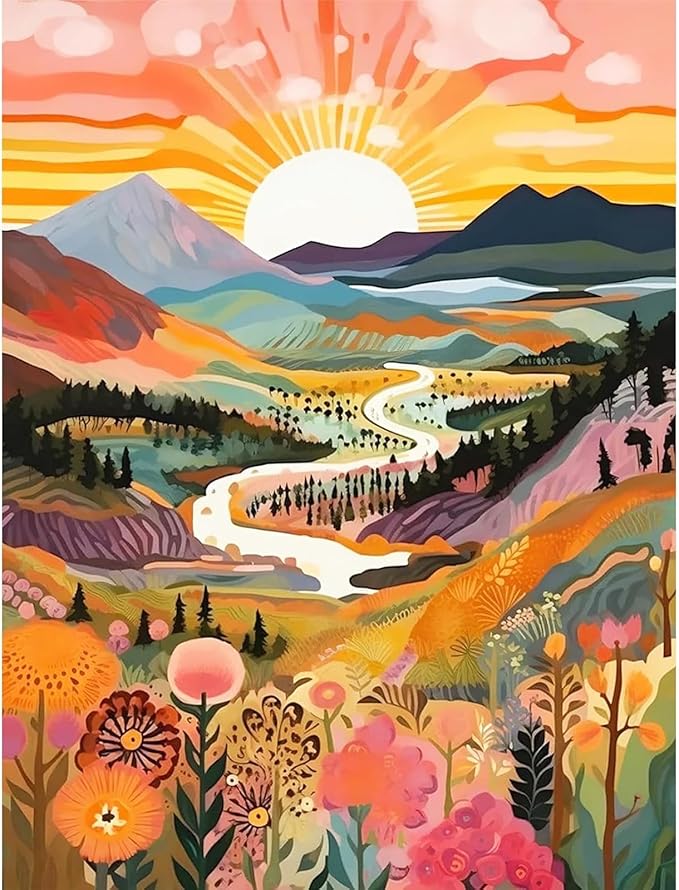 Hongyrjy Sunrise Diamond Painting,Landscape Diamond Art Kits Adults,5d Diamond Painting Kits for Adults,Landscape Gem Art Kits Adult and Crafts Home Decor 12x16inch