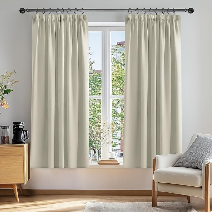 Deconovo Super Soft Thermal Insulated Pencil Pleat Room Darkening Curtains for Bedroom 46 x 54 Inch Light Beige 2 Panels