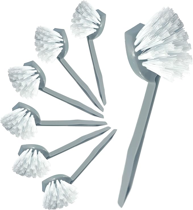 Pack of 7 Plastic Dish Brush Set with Firm Bristles − Dish Scrubber and Washing up Brushes for Kitchen, Sink, and Countertops (7-Pack Round Dish Brushes)