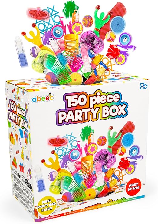 abeec 150 Piece Party Box Lucky Dip Box | Massive Toy Bundle of Mini Party Bag Fillers | Kids 3 + | Perfect for Birthdays, Classroom Rewards, Favours & Lucky Dip Prizes