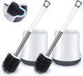 Silicone Toilet Brush and Holder Set 2 Pack, ENSPOWAY Bathroom Toilet Cleaner Brush Modern Design Deep Cleaning Rubber Toilet Bowl Brushes with Non-Slip Long Handle and Quick Drying Holder, White