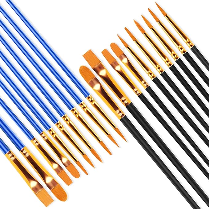 Art Paint Brush Set, Different Sizes for Artists, Adults, Paint Brushes, Face Paint Brushes Watercolor, Acrylic and Oil Painting Suitable, Figurines, Nail Art, 20 Count, Blue&Black