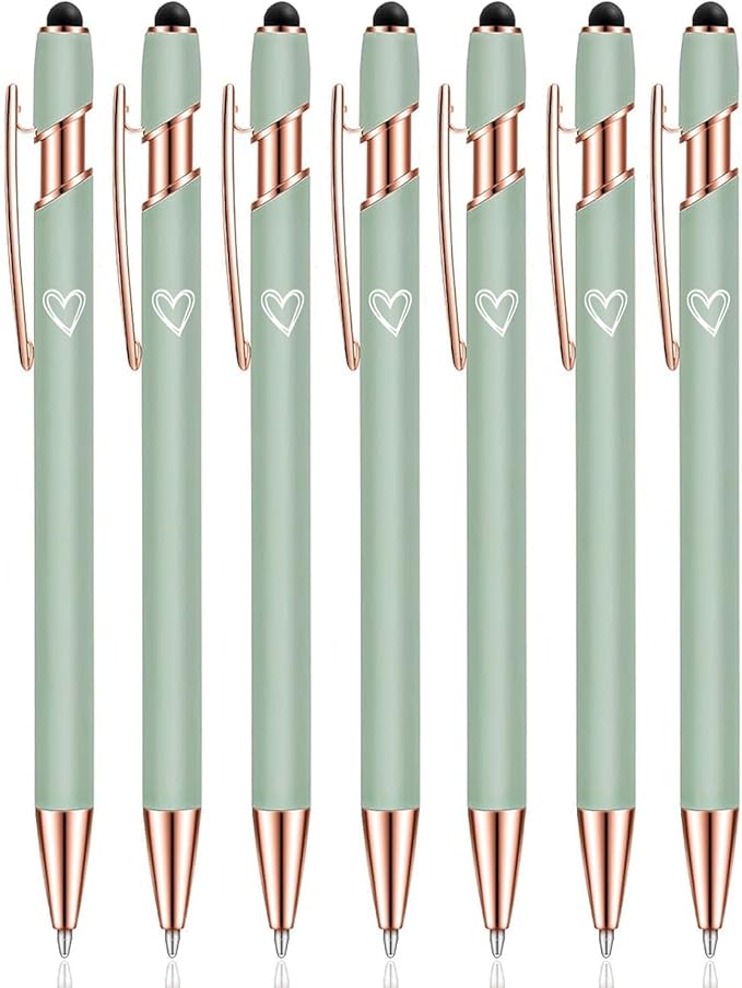 7 Pack 2 in 1 Ballpoint Pen with Stylus Tip, Metal Stylus Pens for Touch Screens,1.0 mm Black Ink Retractable Ballpoint Smooth Writing Pens for work colleagues (Green)