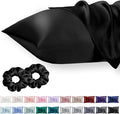 Vielit Standard Satin Pillowcase for Hair 2pc,Similar to Silk Pillow Cases,Easier Care Than Silk Pillowcase,Gifts for Women Men,Black,20x26 & Envelope Closure and 2 Satin Scrunchies