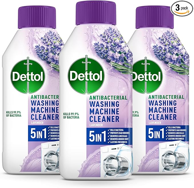 Dettol Washing Machine Cleaner, Lavendar, 250ml (3 x 250ml, Total 750ml), Drum Descaler, Limescale Remover, Antibacterial, Lasting Freshness, Disinfectant, Laundry