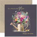 Female Happy Birthday Card for Mum - 'Wonderful Mum' Watering Can Birthday Card - Gold Foil Butterflies and Colourful Flowers - Birthday Gift for Her - Women Cards | Blank Inside