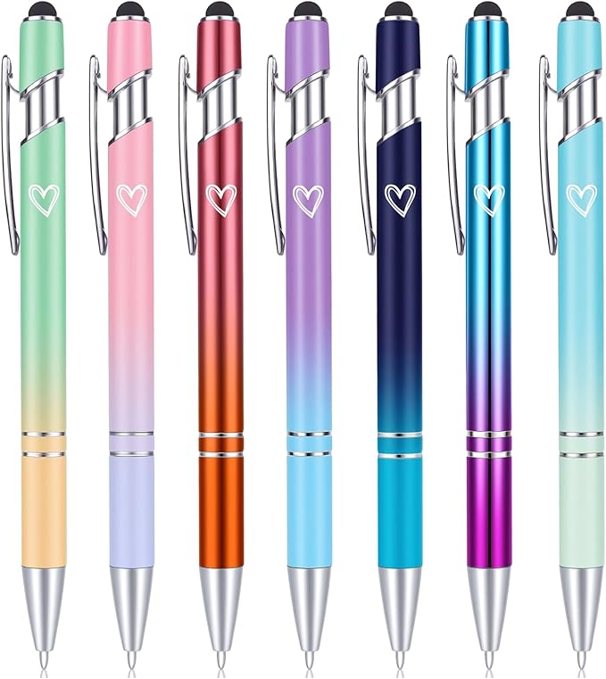 7 Pack 2 in 1 Ballpoint Pen with Stylus Tip, Metal Stylus Pens for Touch Screens,1.0 mm Black Ink Retractable Ballpoint Smooth Writing Pens for work colleagues (Gradient)