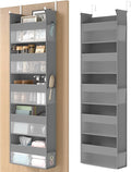 SONGMICS Over the Door Organiser, Hanging Door Organiser with 5 Large Pockets, 5-Tier Fabric Storage, Transparent Nylon Mesh, Foldable, Metal Hooks, with Side Pouches, Dove Grey RDH007G01