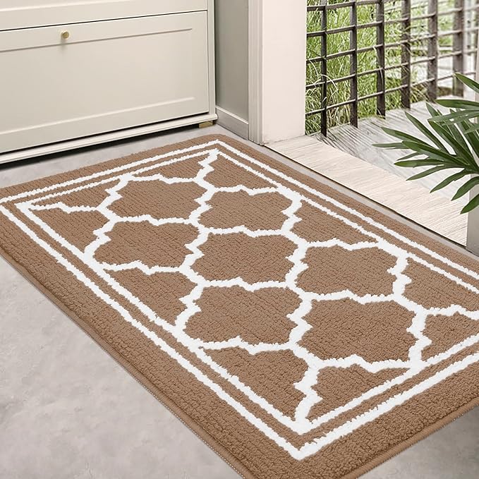 Homaxy Washable Door Mats Indoor, Dirt Trapper Mat Absorbent Non-Slip Low Profile Doormat for Entrance, Inside, Kitchen, Front Back Door— 50 x 80 cm, Brown