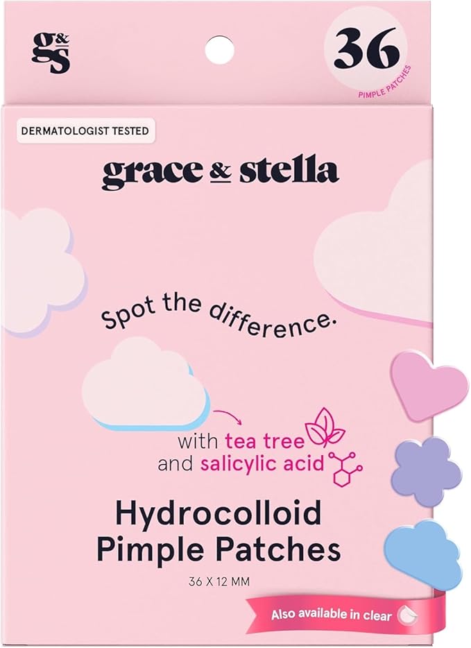 grace & stella Award Winning Pimple Patches Salicylic Acid (Multishape, 36 Count) - Dermatologist Tested Hydrocolloid Blemish Patches for Spot Treatment - Helps Protect Acne & Reduce Redness - Vegan