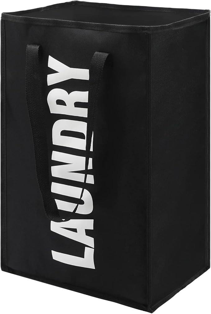 50L Laundry Basket with Extended Handle, Collapisable Laundry Bag, Foldable Laundry Hamper, Folding Washing Storage Bin, Black