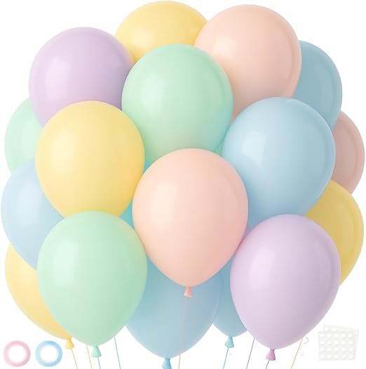Pastel Party Balloons - 50Pcs 12Inch Thick Latex Balloon in Pastel Green, Pink, Purple, Yellow & Blue - Helium Balloons for Baby Showers, Birthdays, Weddings & Party Decorations