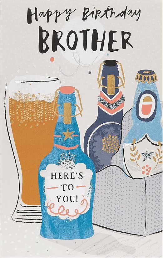 UK Greetings Happy Birthday Brother Beers Birthday Greetings Card, Multi, 133mm x 210mm