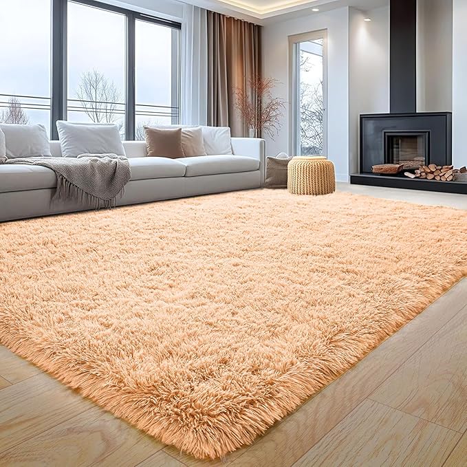 Aspire Homeware Fluffy Bedroom Rug – Beige Area Rugs 120x170 cm for Living Room Large Plush Carpet Modern Soft Shaggy Pile Faux Fur Rug for Home
