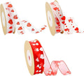 Valentines Day Decorations - 3 Rolls Valentines Ribbons for Gift Wrapping, 49 Feet Red Love Hearts Printed Ribbons, Valentine's Day Organza Ribbon for Engagement Wedding Gifts Wrapping Decorations