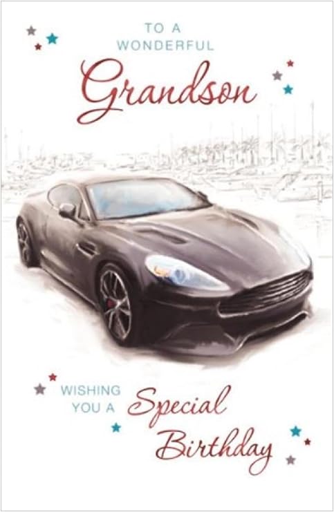 Grandson Birthday Card - Loving Verse Car - Size: 23cm x 15.5cm (9"x6") ITe