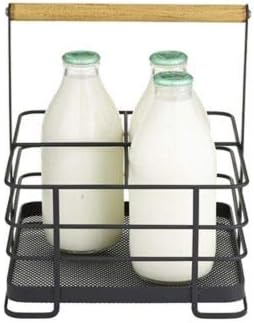 Lakeland Black Mesh Metal Milk Bottle Holder – Holds 4 Standard Pint Bottles Rust-Resistant