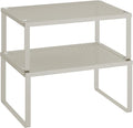 SONGMICS Spice Racks, Set of 2 Cupboard Organisers, Kitchen Storage, Stackable, Expandable, Metal Counter Shelves, Oatmeal Beige KCS001K01