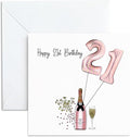 Happy 21st Birthday Card for Her - Luxury 21 Birthday Gifts for Women, Daughter, Sister, Niece, Granddaughter or Best Friend - 13 x 13 Cm Pink Balloons & Champagne Design - Thick Cards