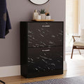 Vida Designs Shoe Cabinet, Wooden Shoe Storage Unit with 2 Pull-Down Drawers, Multifunctional Dust-Proof Space-Saving Slim Design Cupboard for Hallway or Entryway (Black Marble)