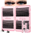 Cluster Lashes Kit with Glue and Remover 80D-200D Thick Individual Cluster Lashes Book D Curl Eyelashes Fluffy Volume DIY Lash Extensions for Beginners(80D+120D+150D+200DKIT)